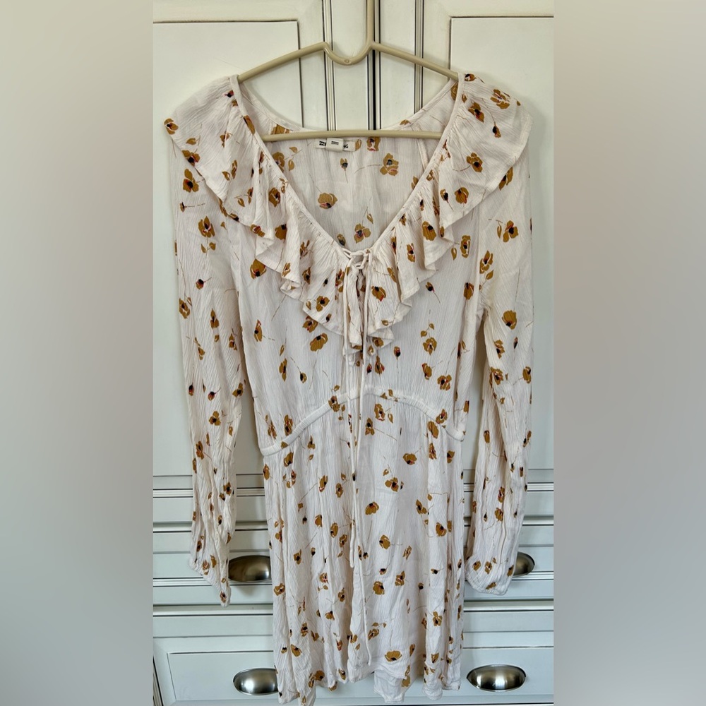 Billabong Take Away Floral Ruffle Balloon Sleeve Dress size Large